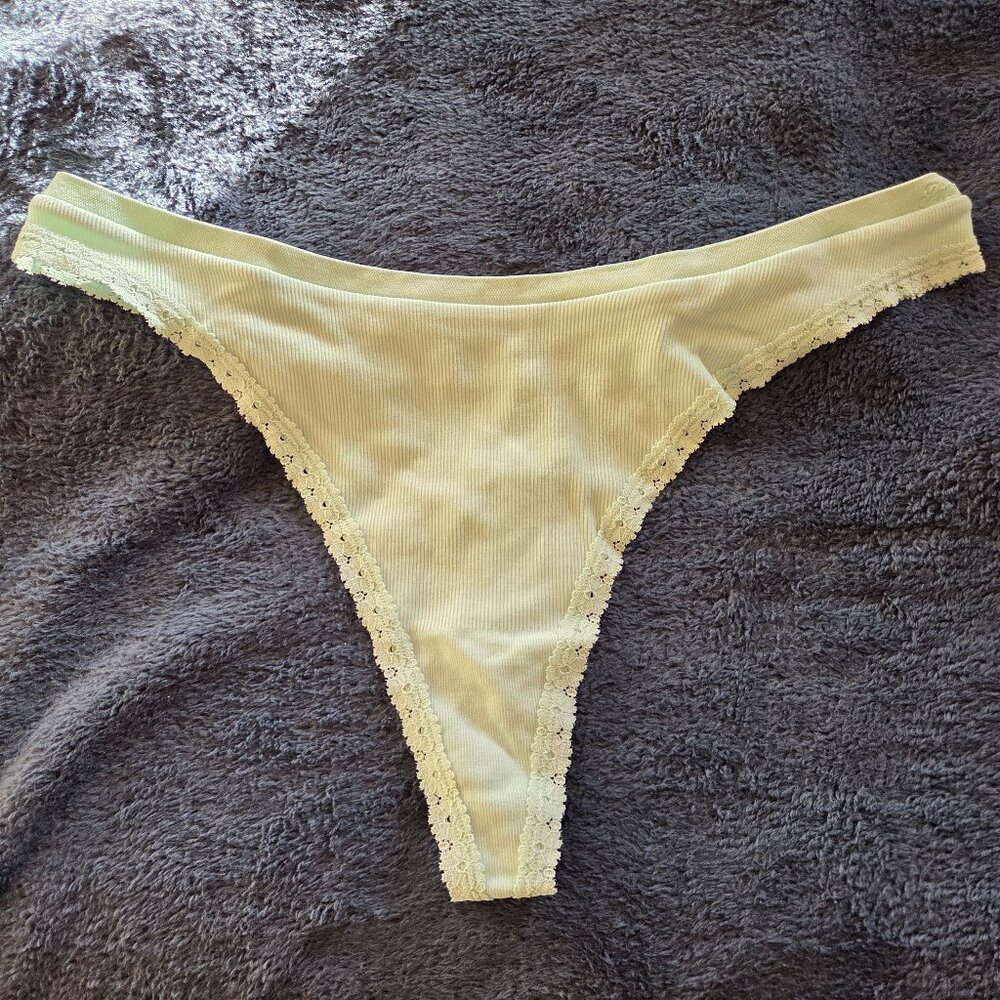 Victoria's Secret Pink! Mint Green Ribbed Seamless hi  leg thong panties size XL